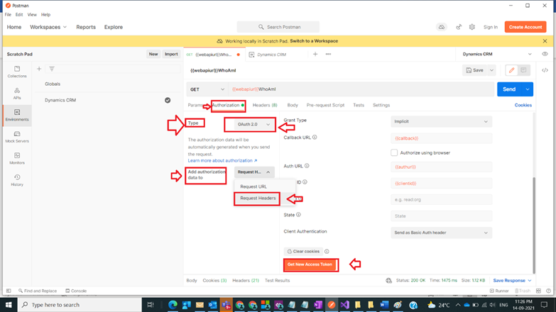 Connect Dynamics CRM with Postman Tool Environment